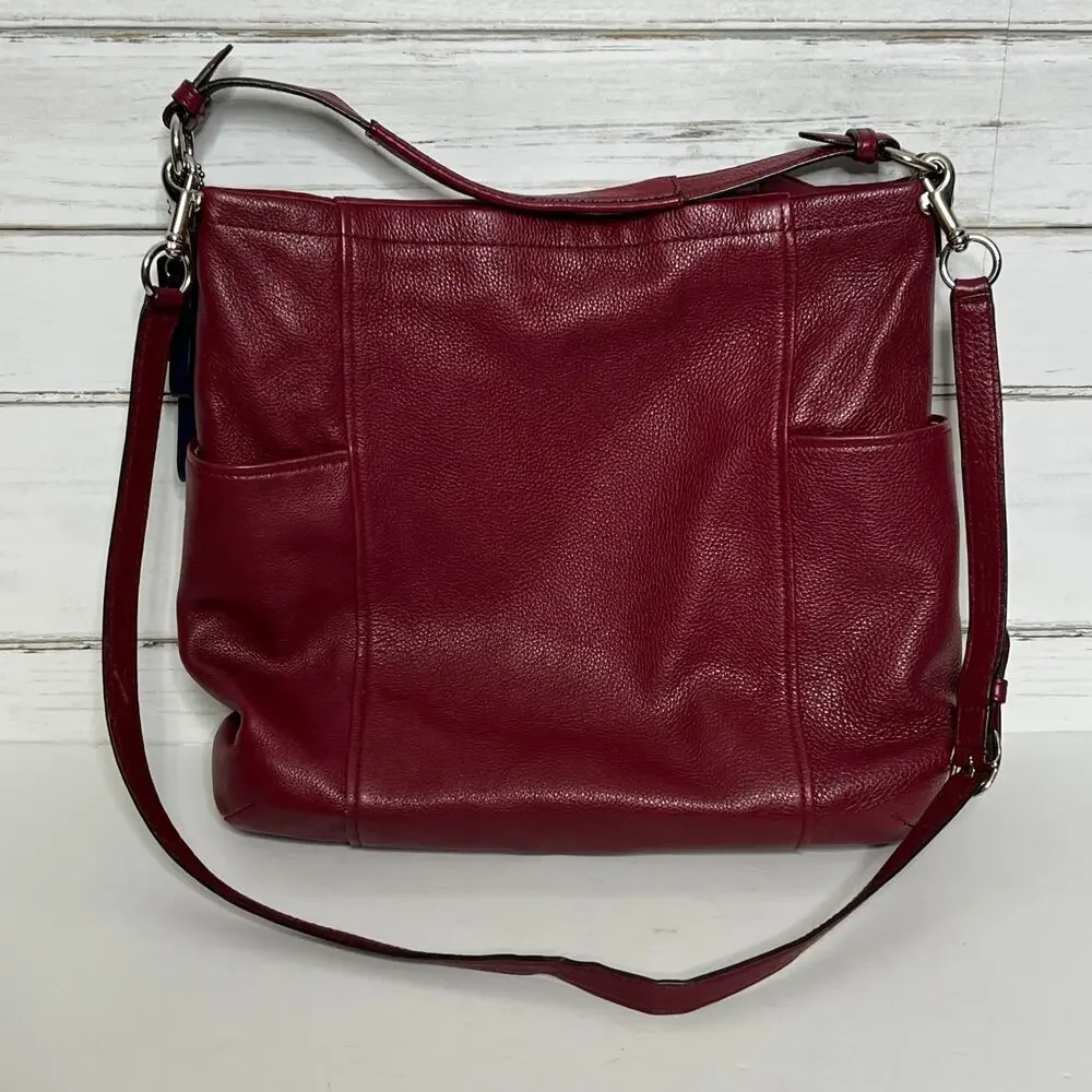 Coach Park Leather Hobo Tote Bag Crimson Red Pebbled Leather Shoulder Purse
